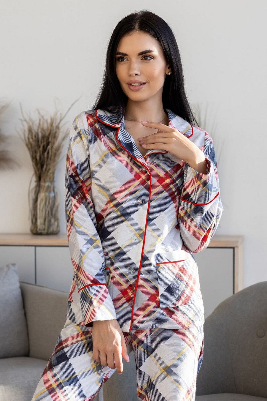 Фланелевая пижама на пуговицах П1000 red