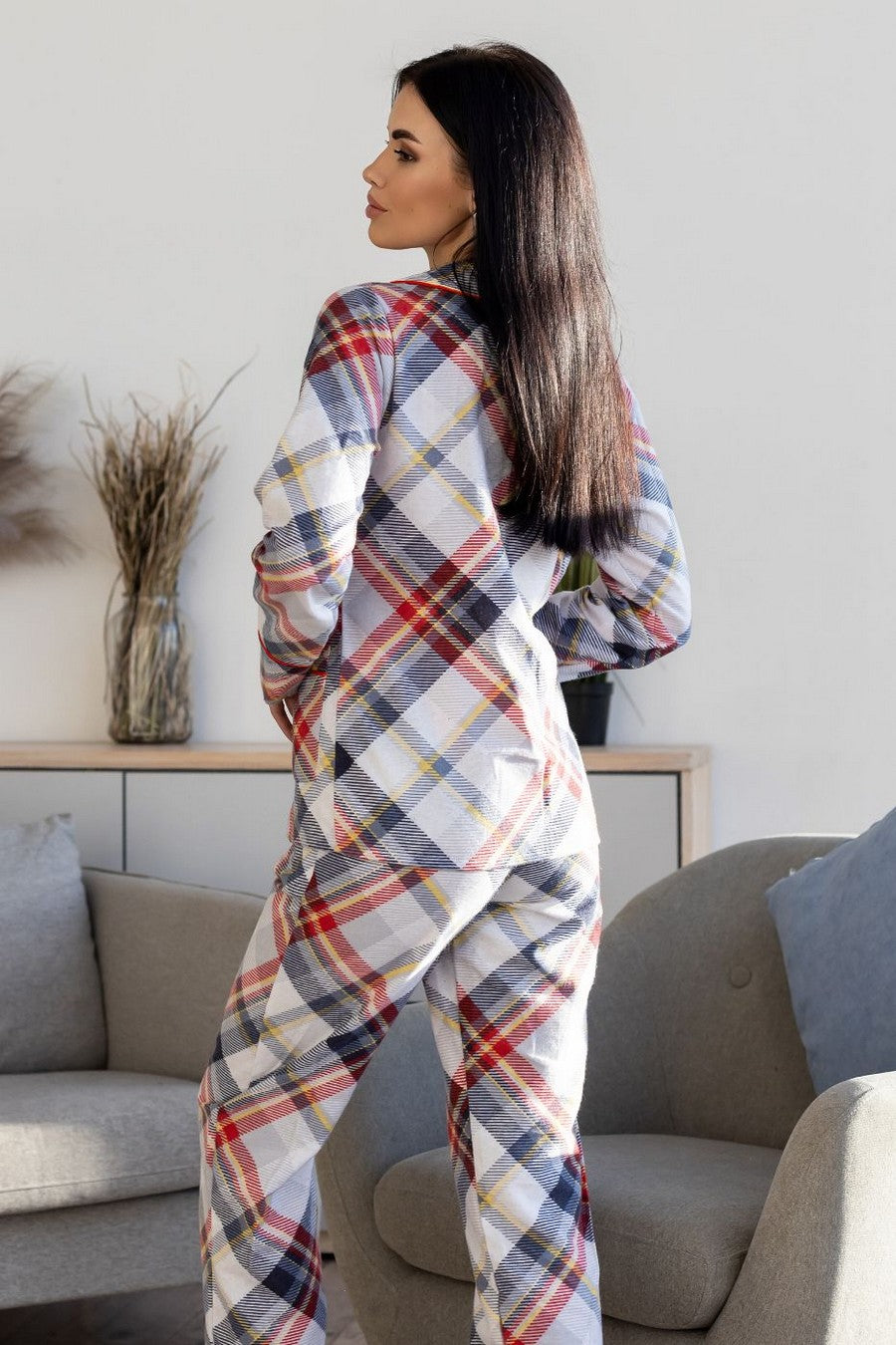 Фланелевая пижама на пуговицах П1000 red