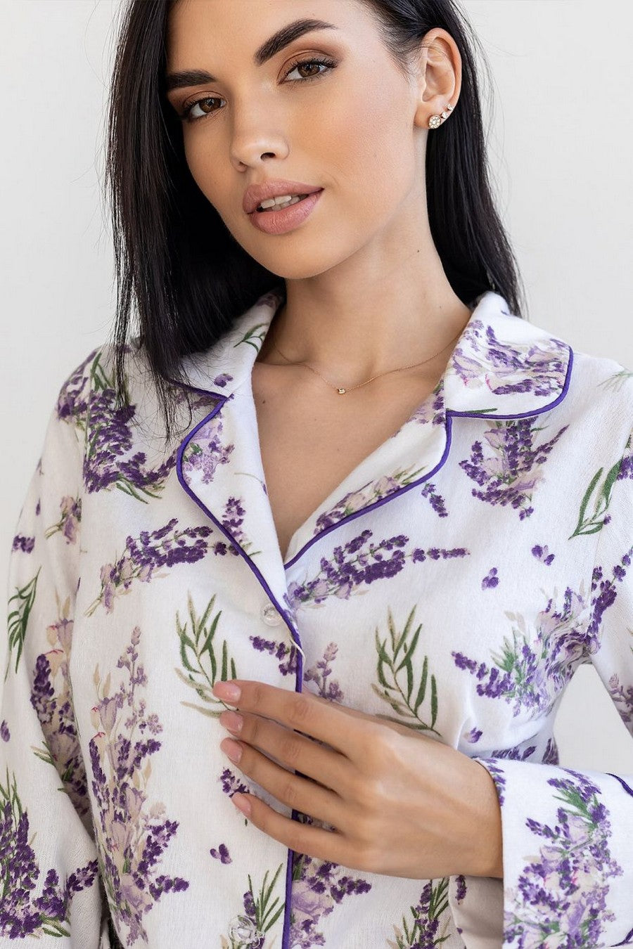 Фланелевая пижама с цветочным принтом П1008 white