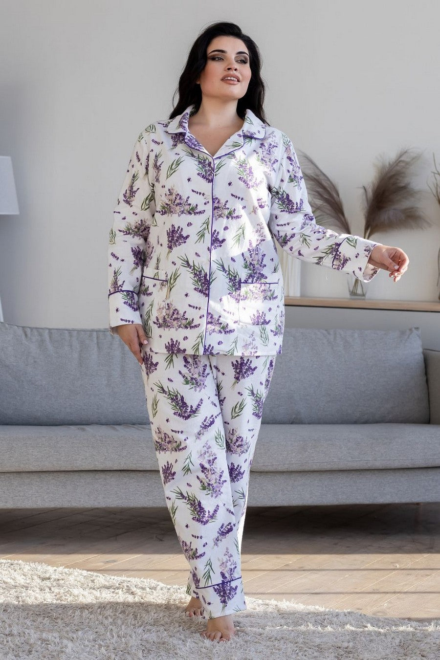 Фланелевая пижама с цветочным принтом П1008 white