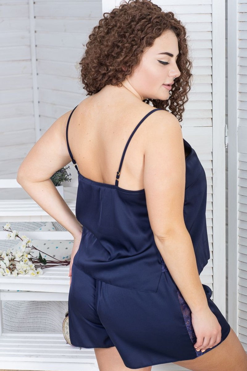 Шелковая пижама с кружевом П1017 blue