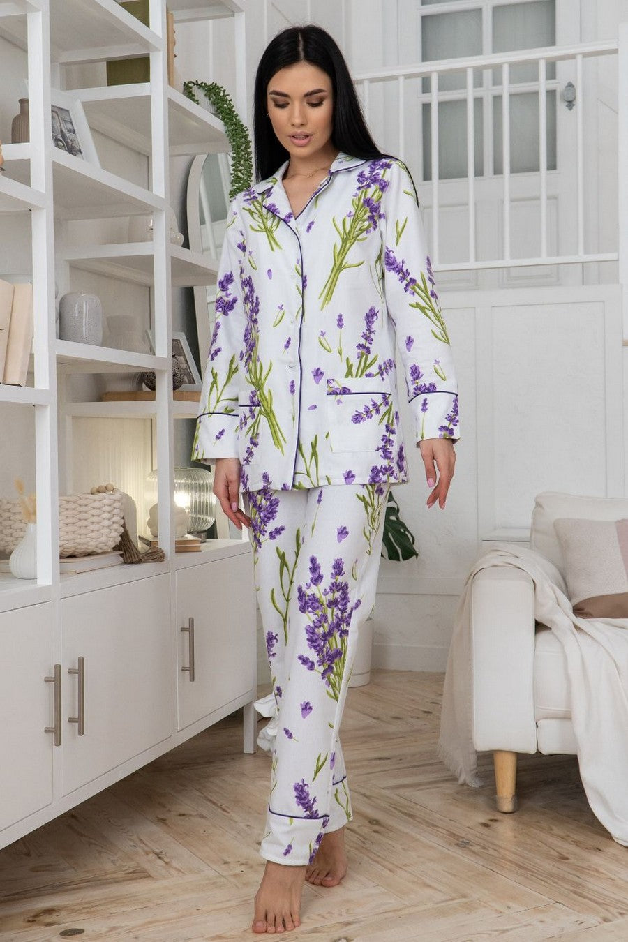 Фланелевая пижама с цветочным принтом П1018 white