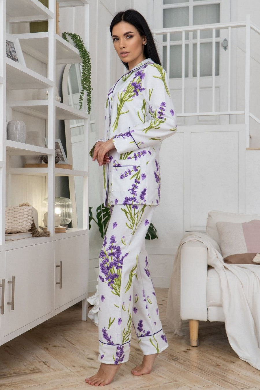 Фланелевая пижама с цветочным принтом П1018 white