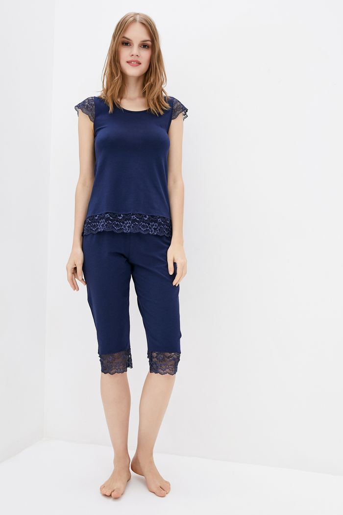 Хлопковая пижама с бриджами П1113 blue