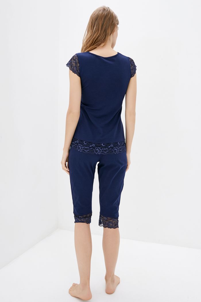 Хлопковая пижама с бриджами П1113 blue