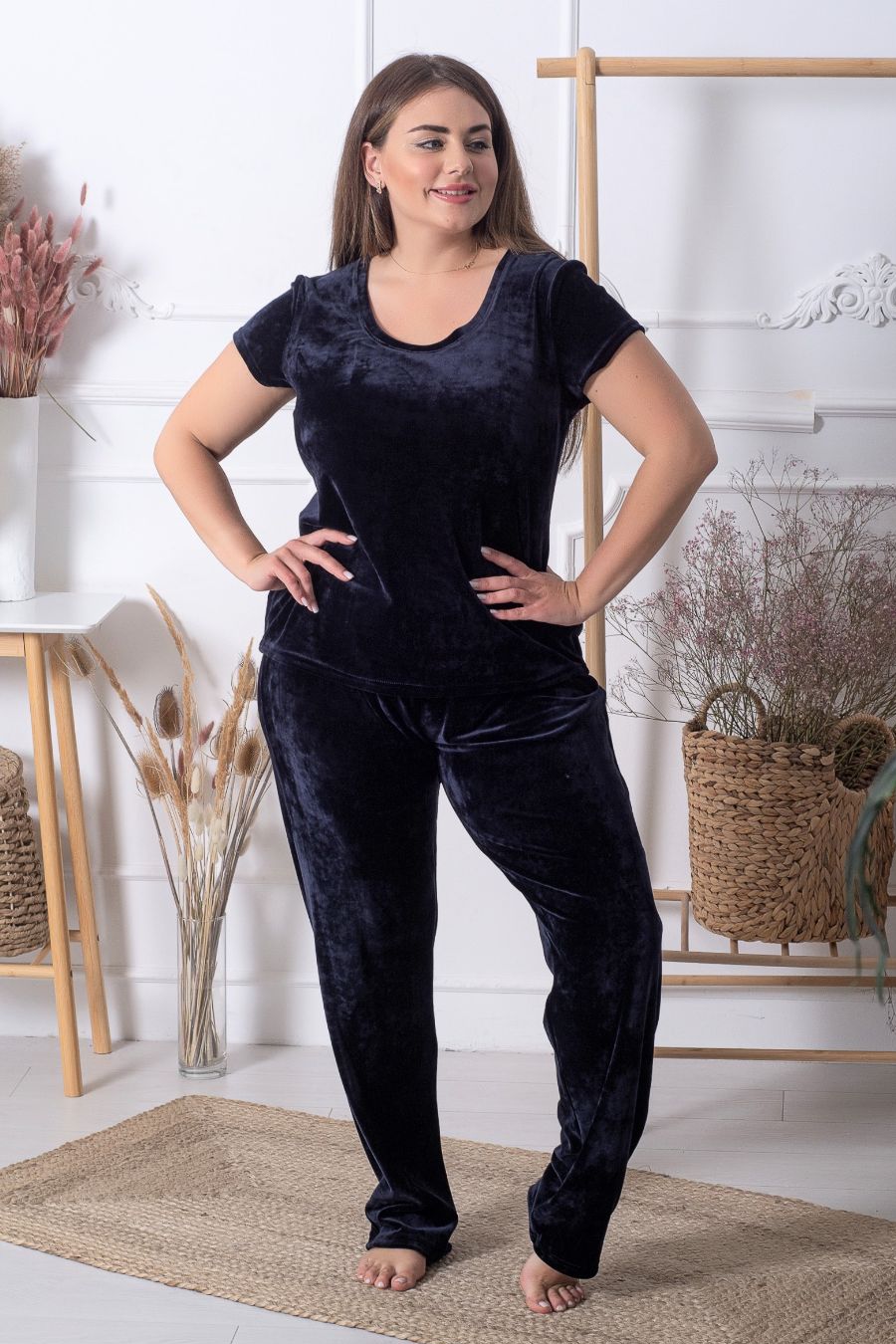 Велюровая пижама с брюками П1326 blue