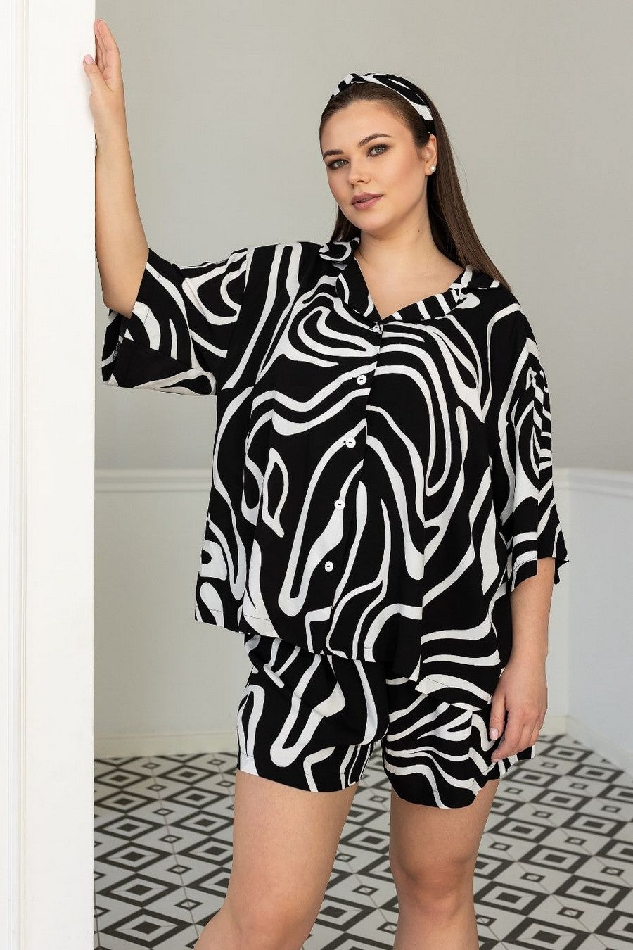 Хлопковая пижама с принтом П210 black