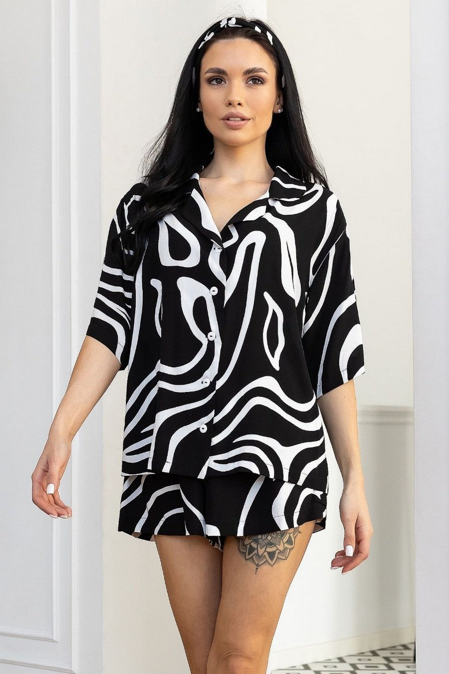 Хлопковая пижама с принтом П210 black