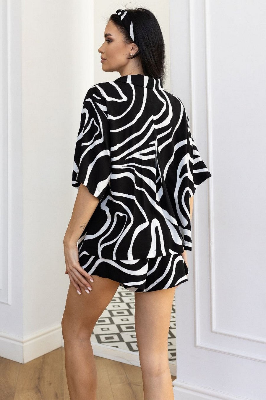 Хлопковая пижама с принтом П210 black