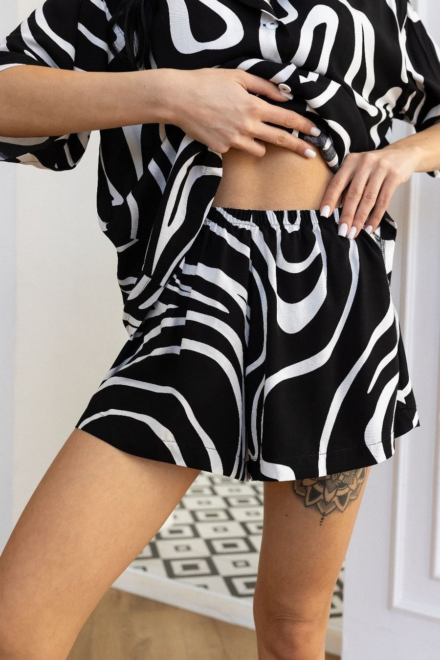 Хлопковая пижама с принтом П210 black