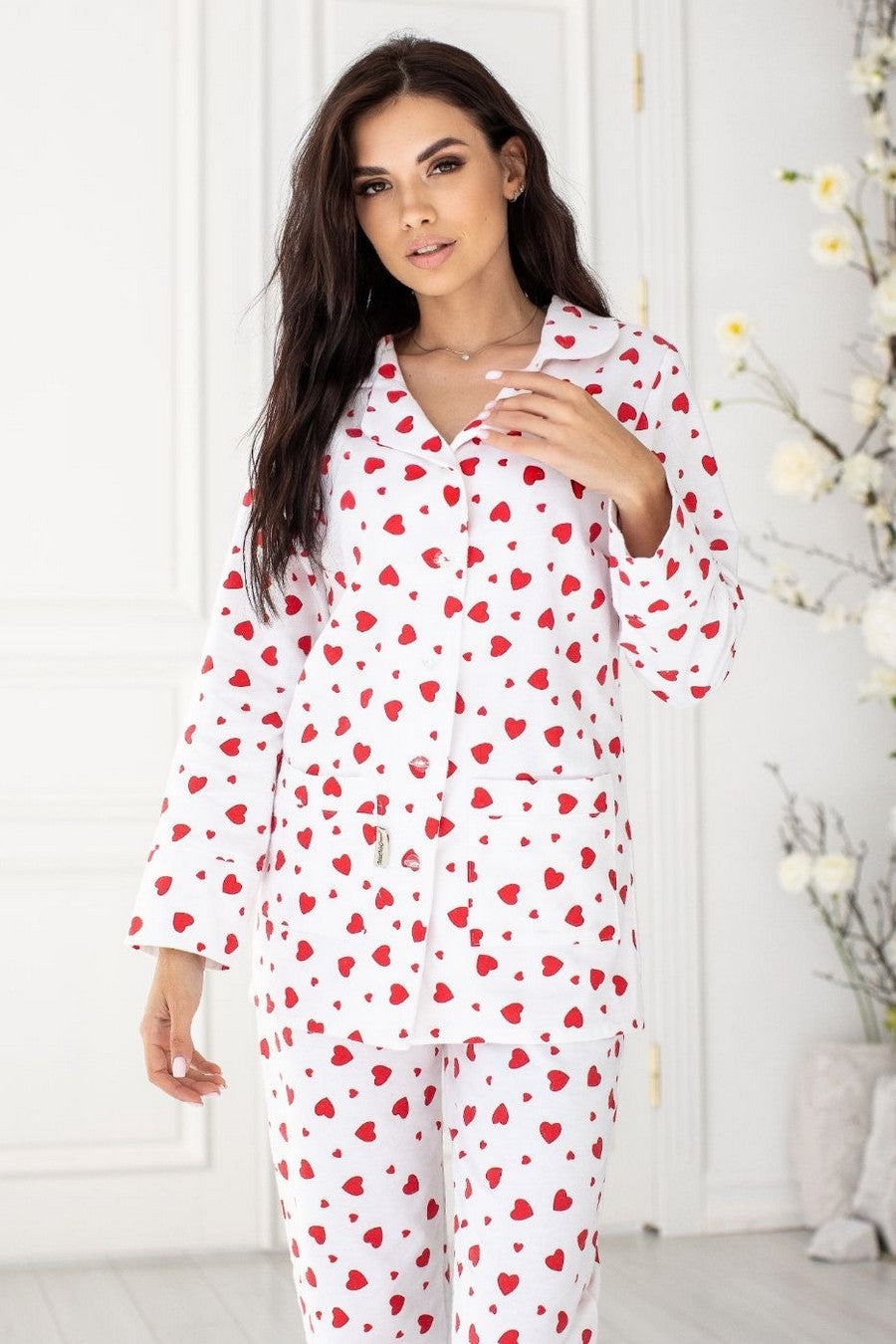 Фланелевая пижама с сердечками П650 white