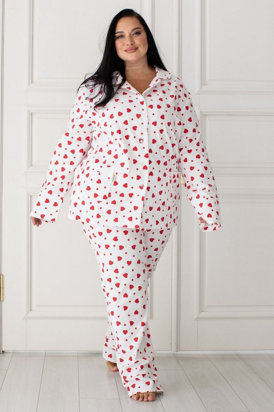 Фланелевая пижама с сердечками П650 white