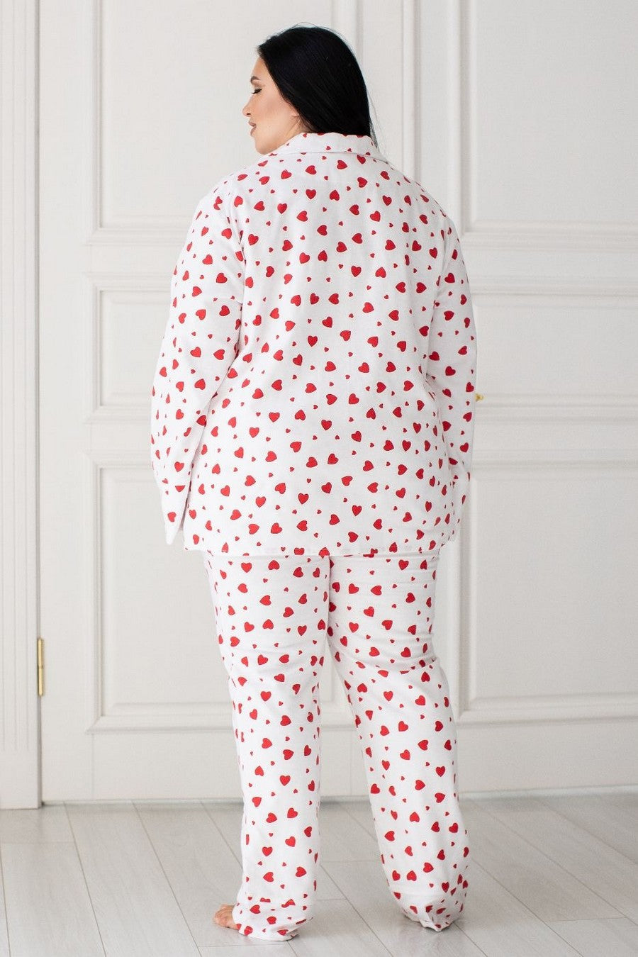 Фланелевая пижама с сердечками П650 white