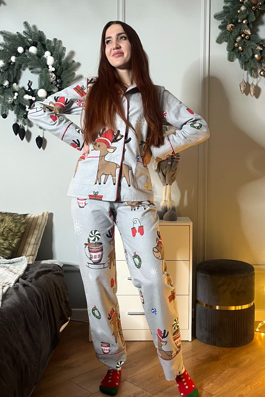 Фланелевая пижама с принтом П915 gray