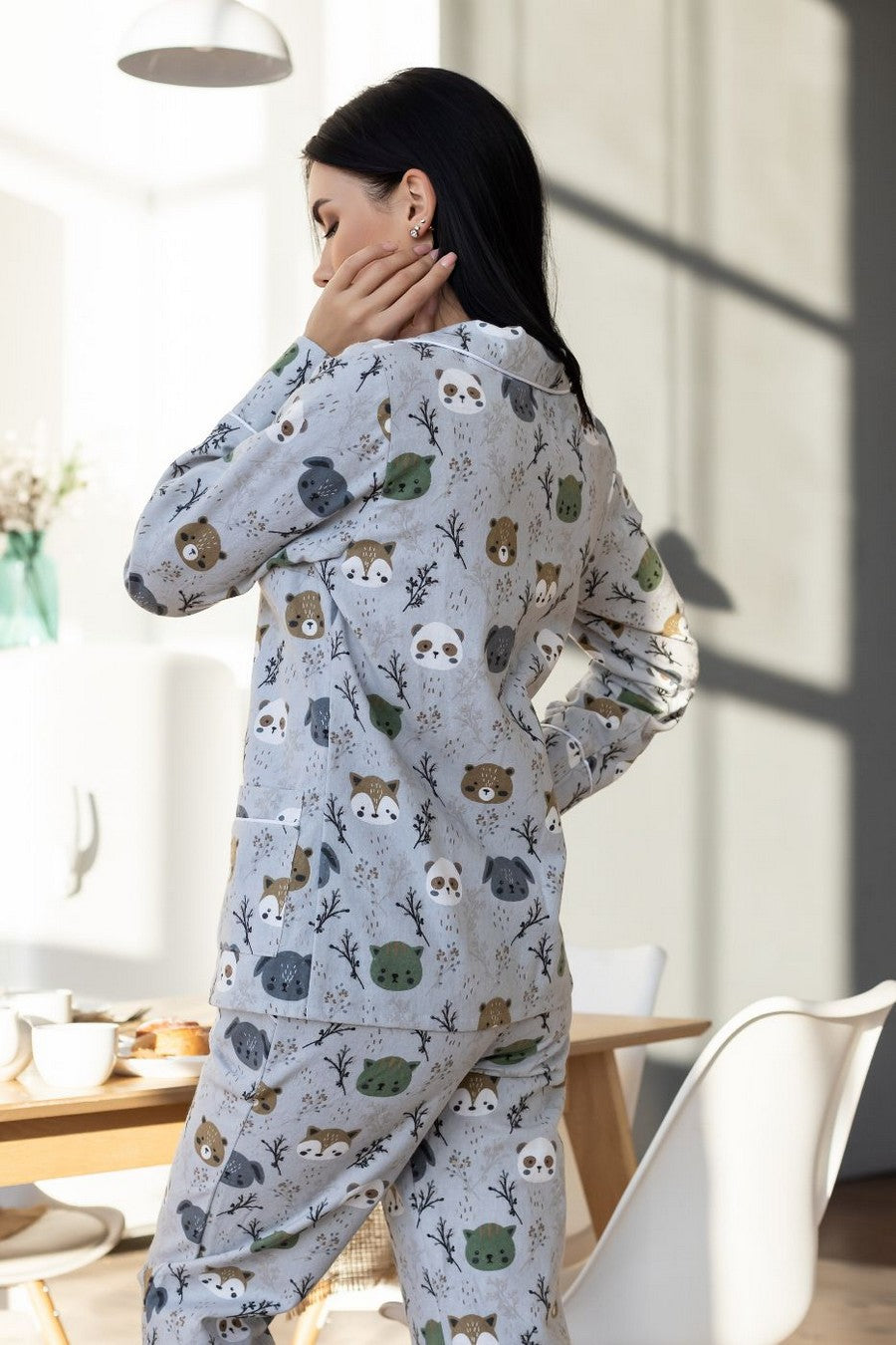 Фланелевая пижама с принтом П950 gray