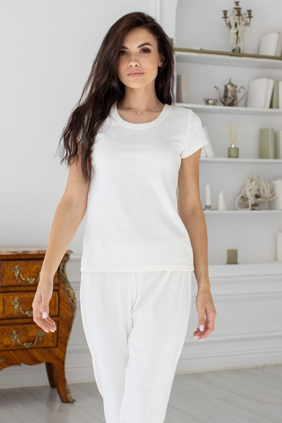 Велюровая пижама с брюками Па1605 ivory