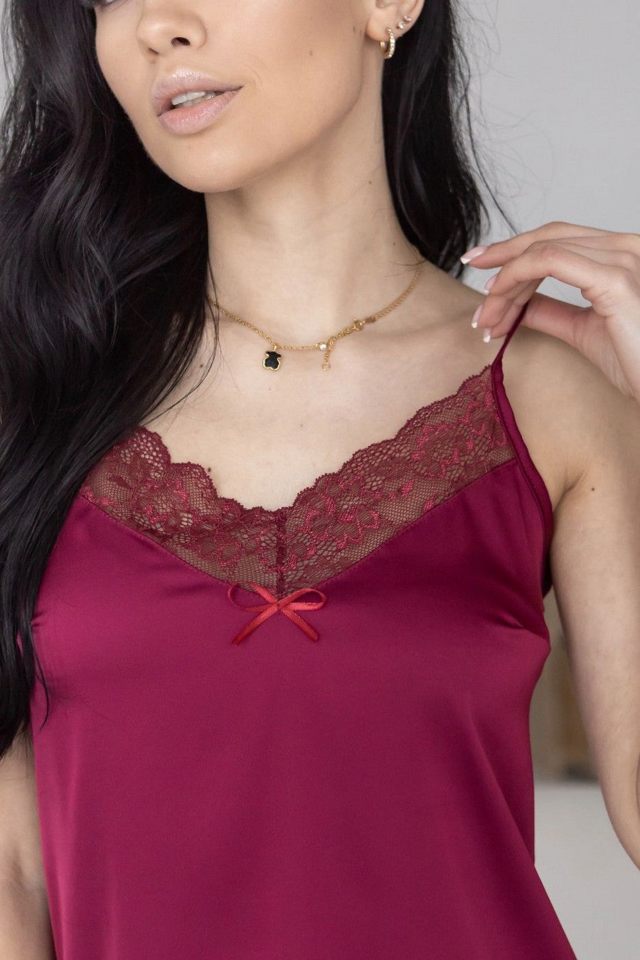 Шелковая пижама с шортами Пб1007 burgundy