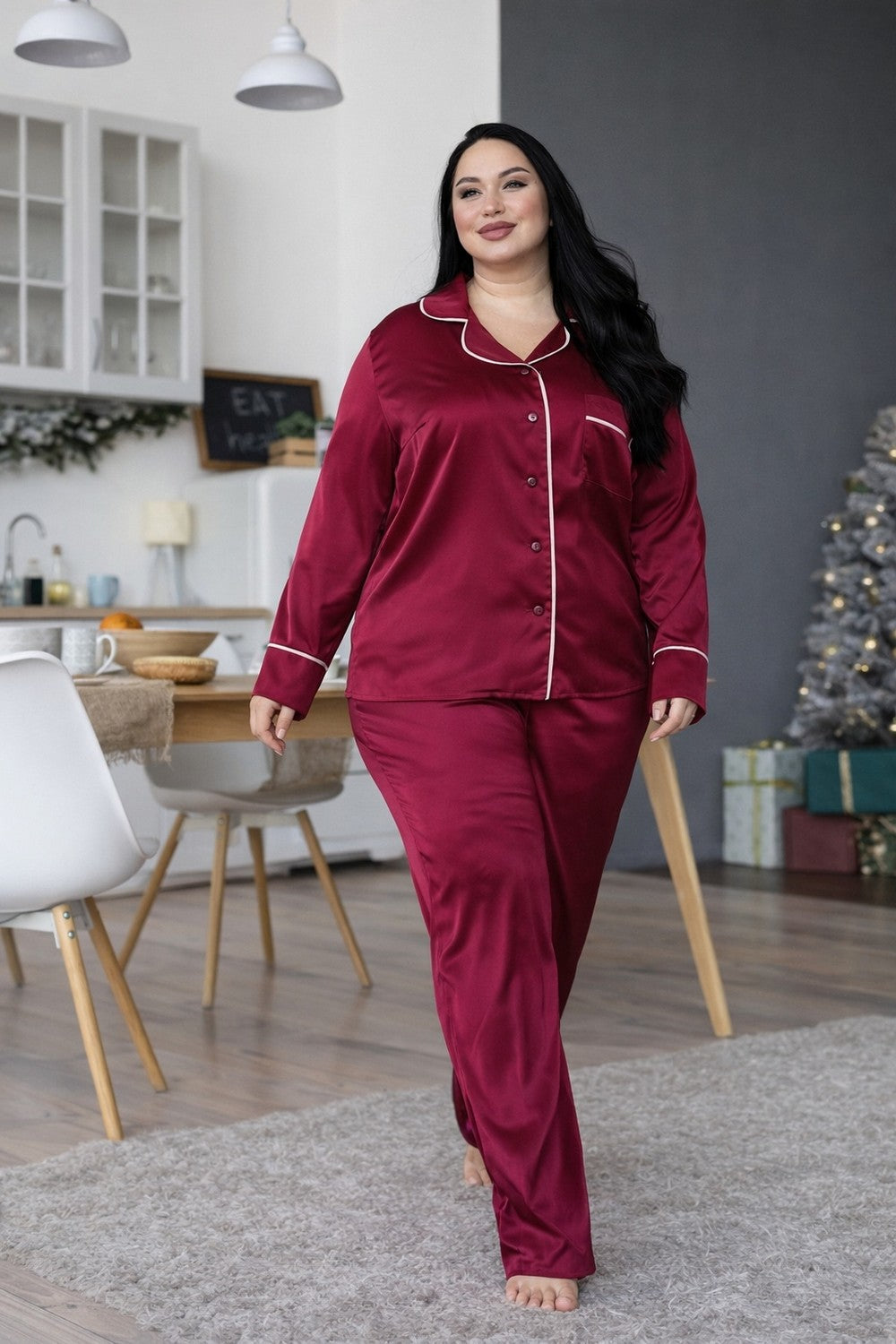 Шовкова піжама на гудзиках Пб1300 burgundy
