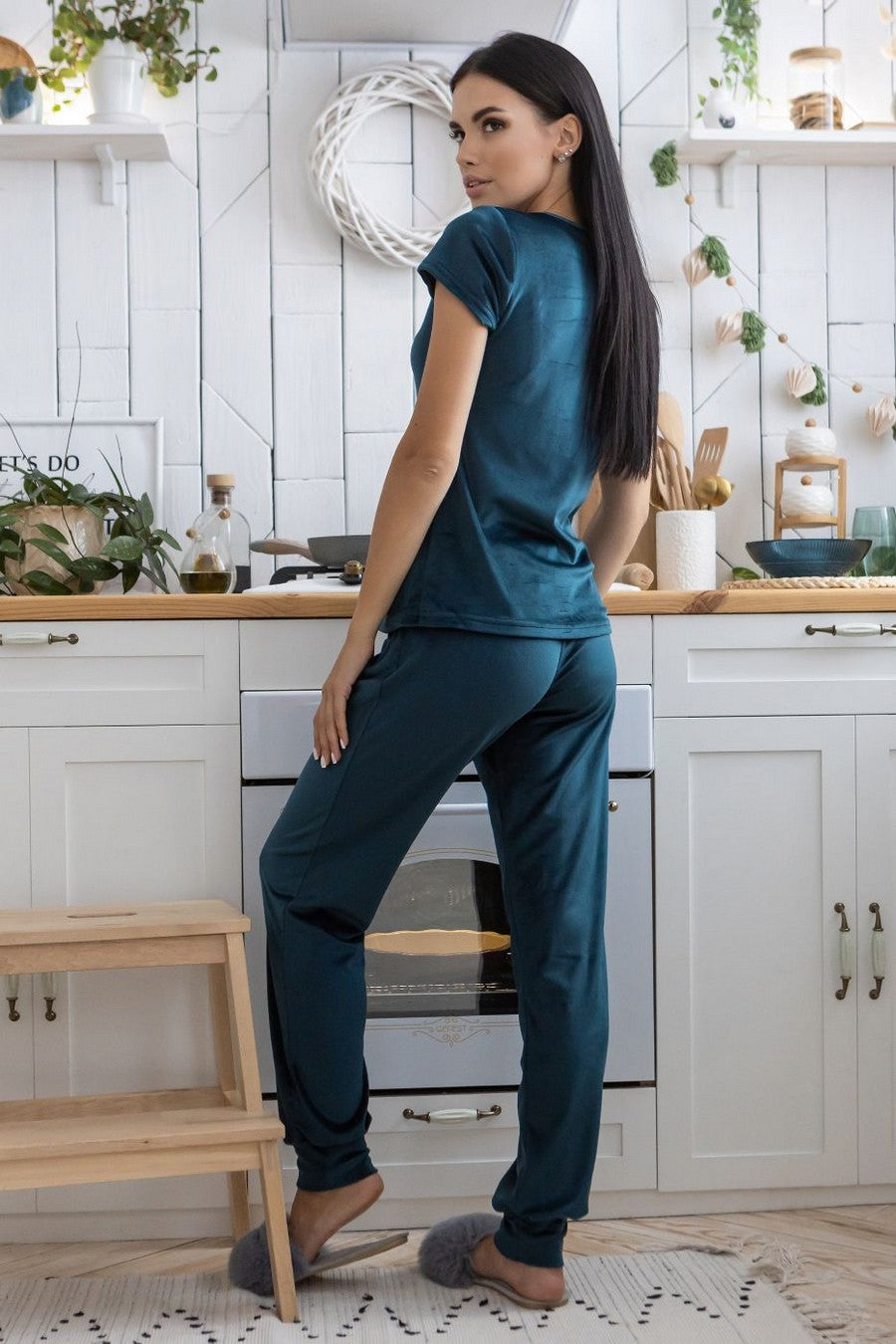 Велюровая пижама с брюками Пб1605 dark green