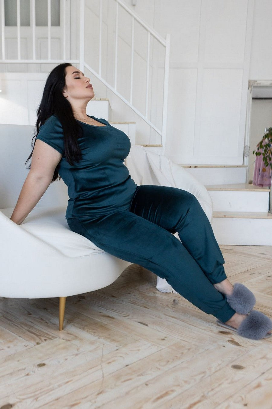 Велюровая пижама с брюками Пб1605 dark green