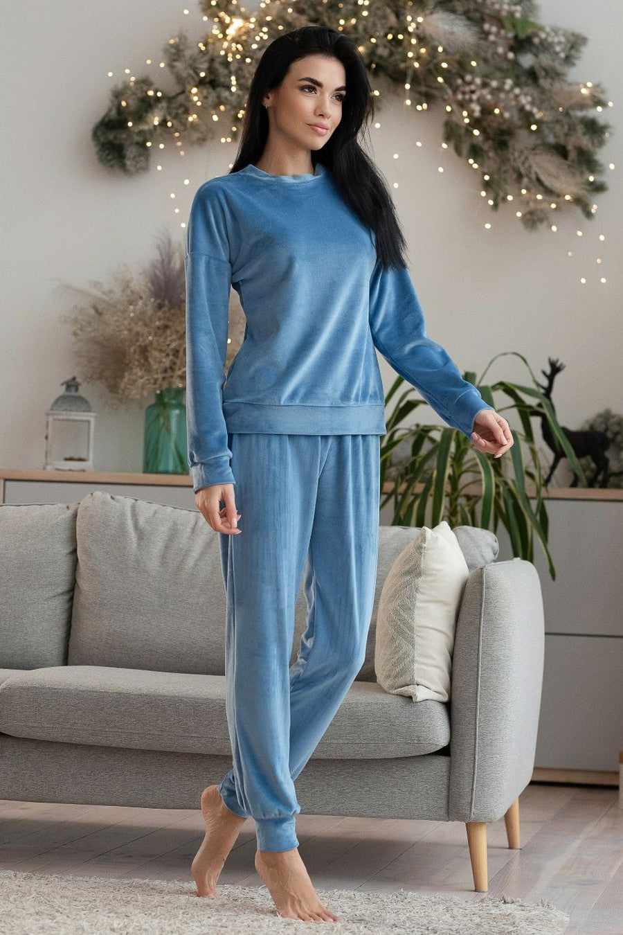 Велюрова піжама зі штанами Пбл1500 blue