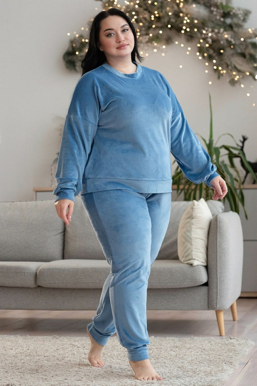 Велюрова піжама зі штанами Пбл1500 blue