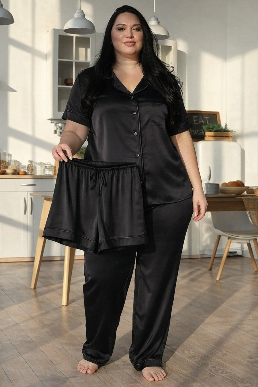 Шелковая пижама-тройка Пч1555 black