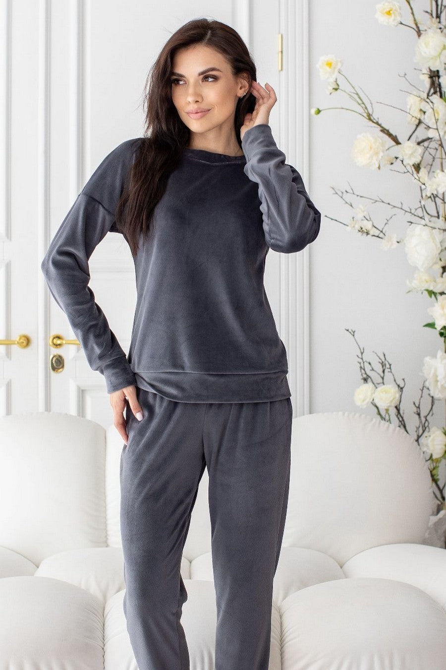 Велюровая пижама с брюками Пг1500 graphite