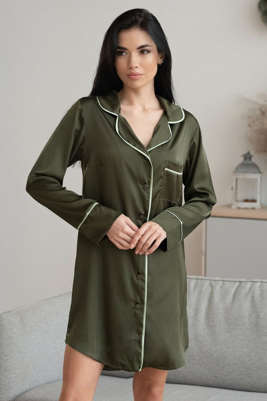 Шовкова сорочка на ґудзиках Рх1385 khaki