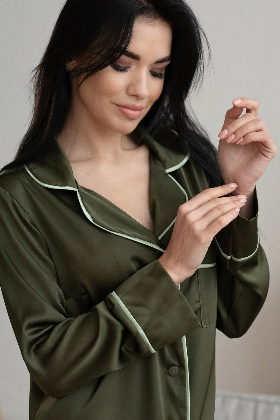 Шовкова сорочка на ґудзиках Рх1385 khaki