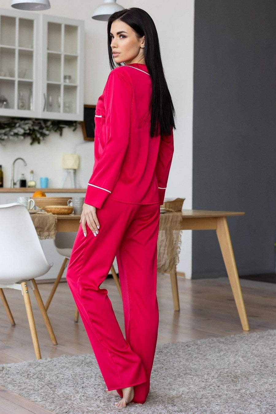 Шовкова піжама на ґудзиках Пм1300 raspberry