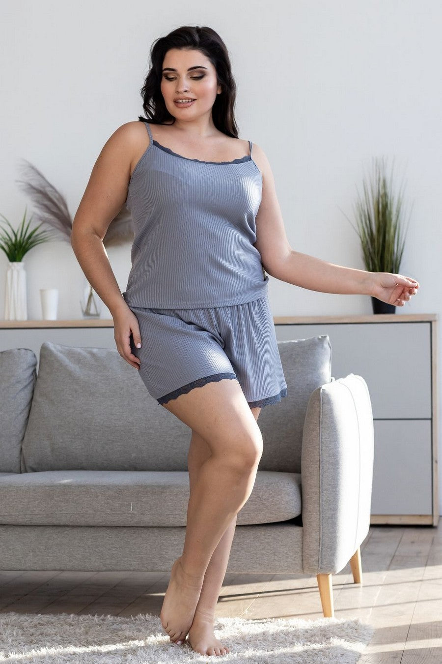 Хлопковая пижама в рубчик Пс1410 gray