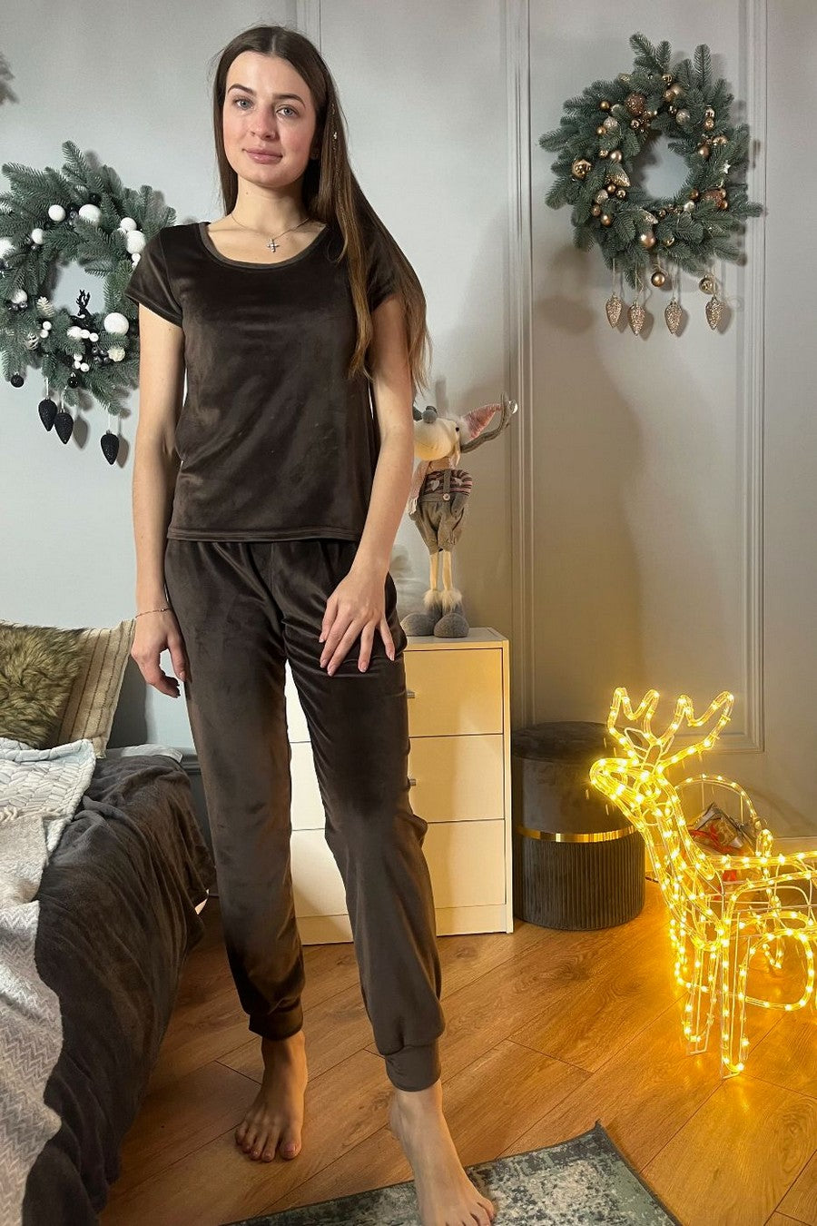 Велюровая пижама с брюками Пш1605 brown