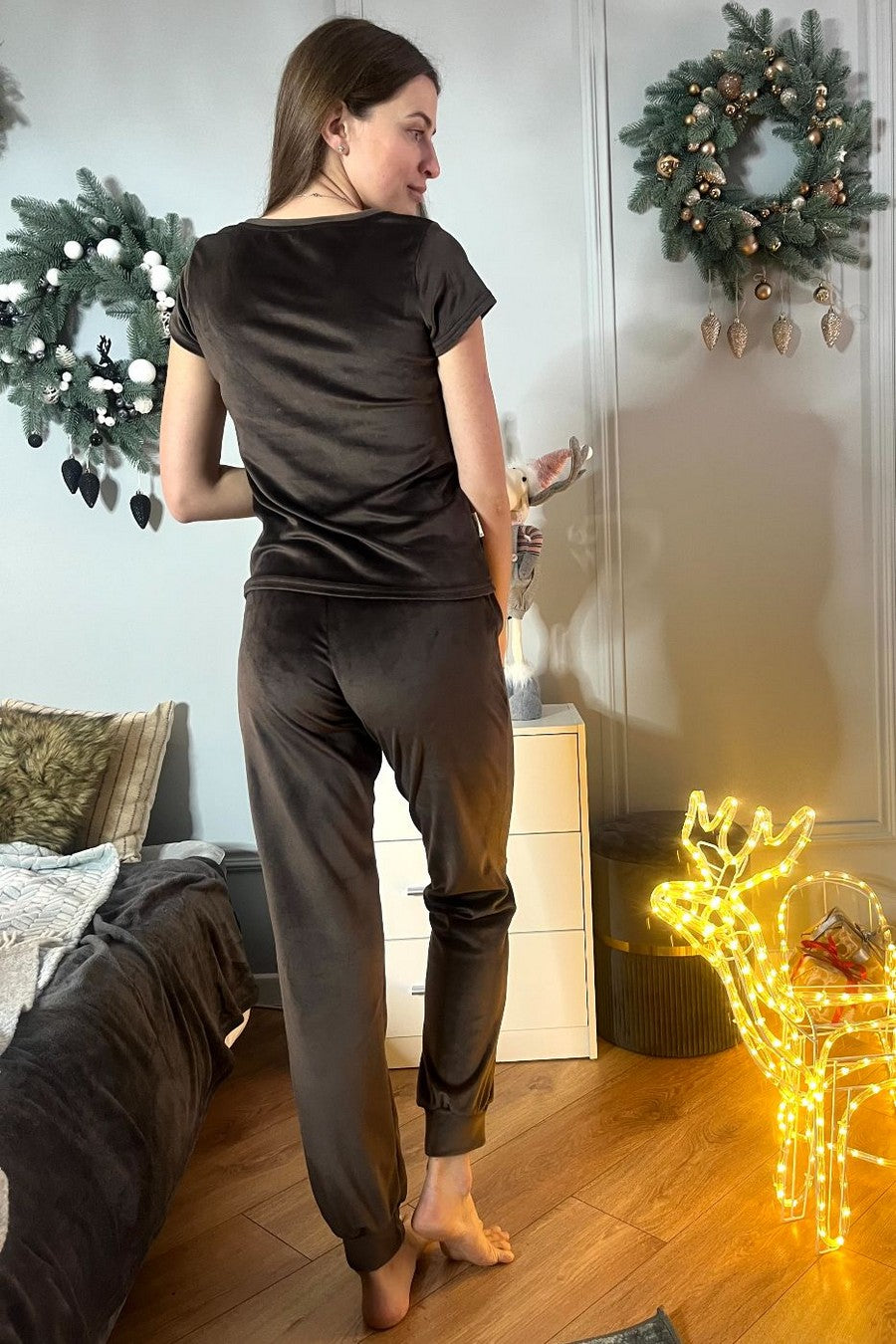 Велюровая пижама с брюками Пш1605 brown