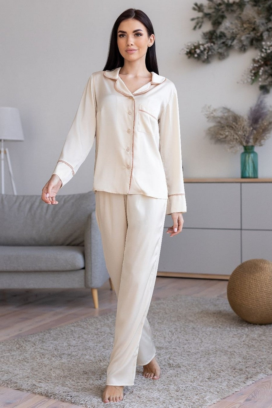 Шелковая пижама на пуговицах Пвм1300 milk
