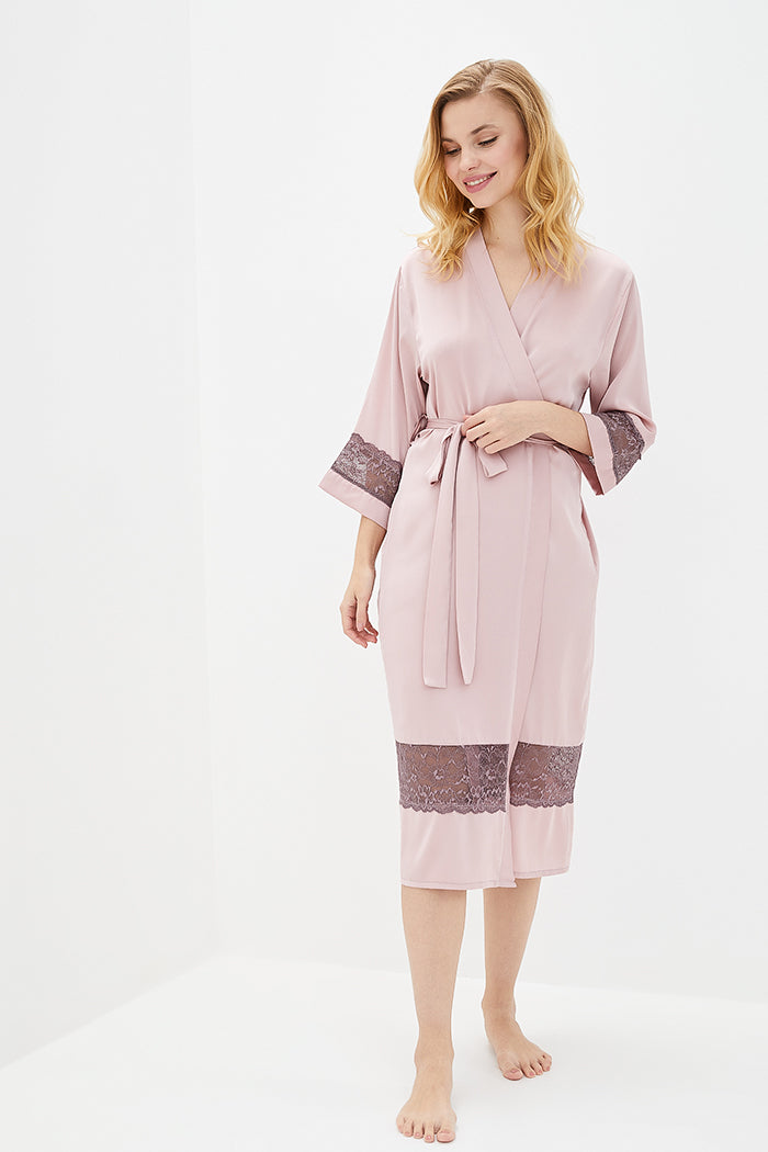 Шелковый халат с куржевом Х929 light rose
