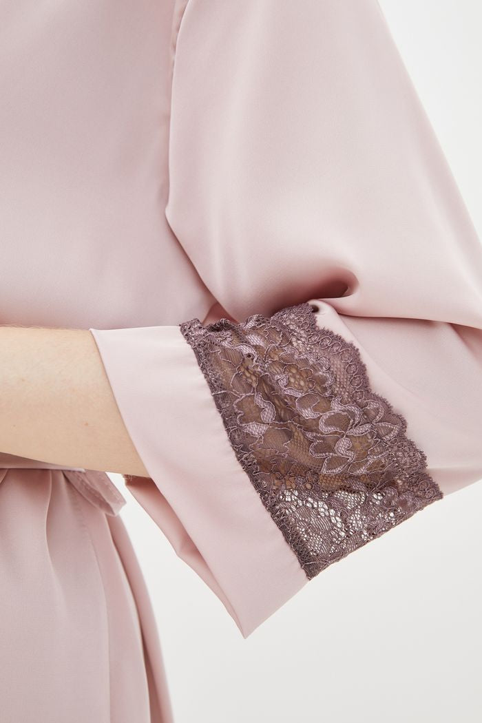 Шелковый халат с куржевом Х929 light rose