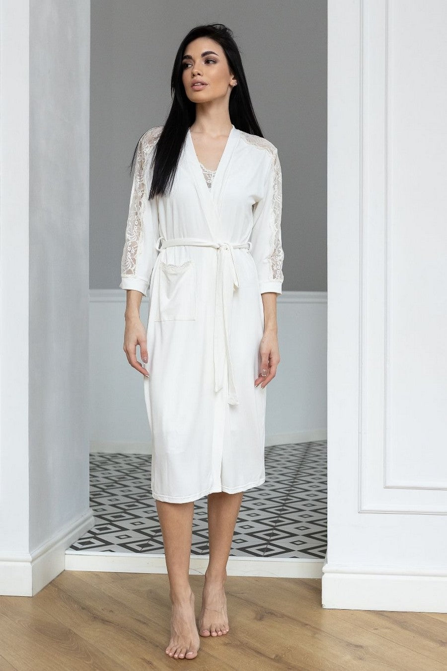 Халат из вискозы с кружевом Ха1212 ivory