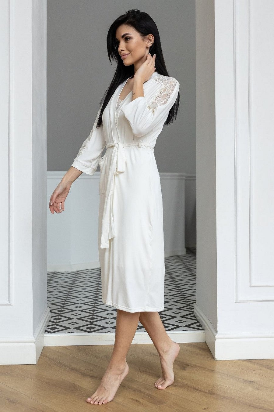 Халат из вискозы с кружевом Ха1212 ivory