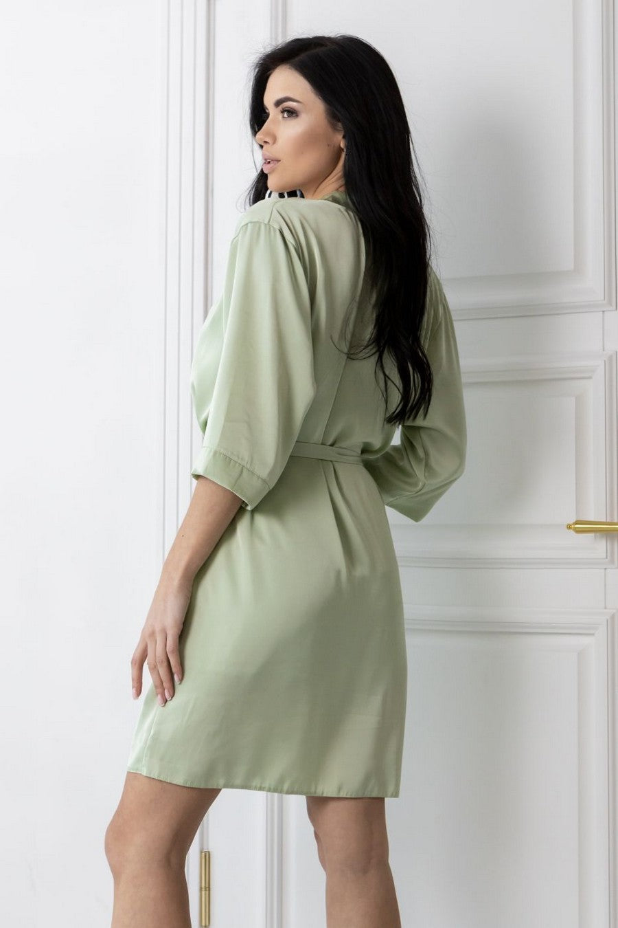 Шелковый халат с поясом Хф1071 pistachio