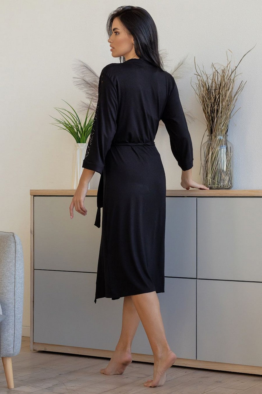 Халат из вискозы с кружевом Хч1212 black