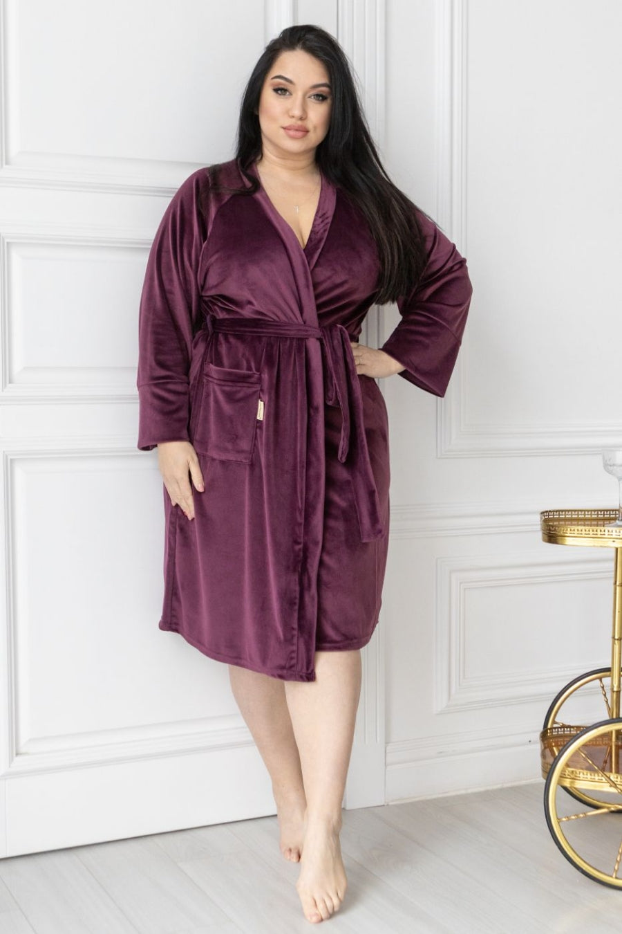 Велюровый халат с поясом Хсл1600 plum