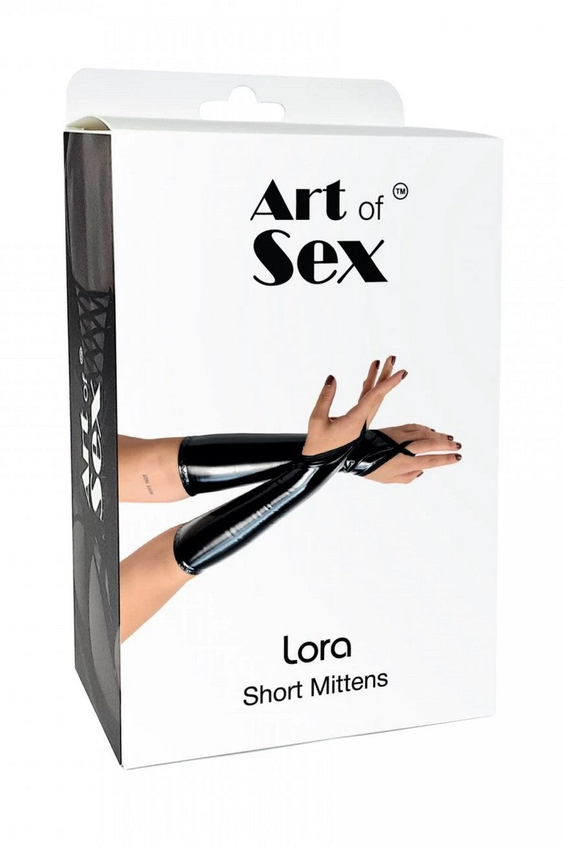 Вінілові мітенки з ефектом мокрого оксамиту Lora black Art of Sex коробка