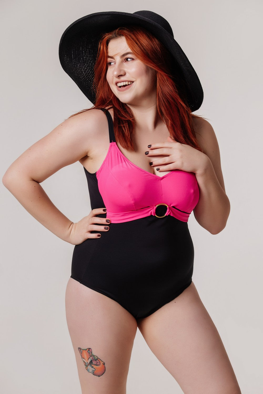 Цельный купальник танк с пряжкой 01.6007 black/pink