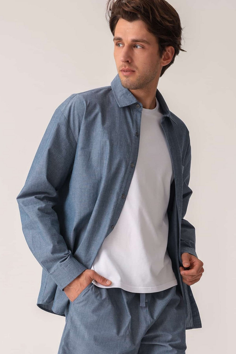 Мужские рубашка из хлопка MH543-03 Safari blue