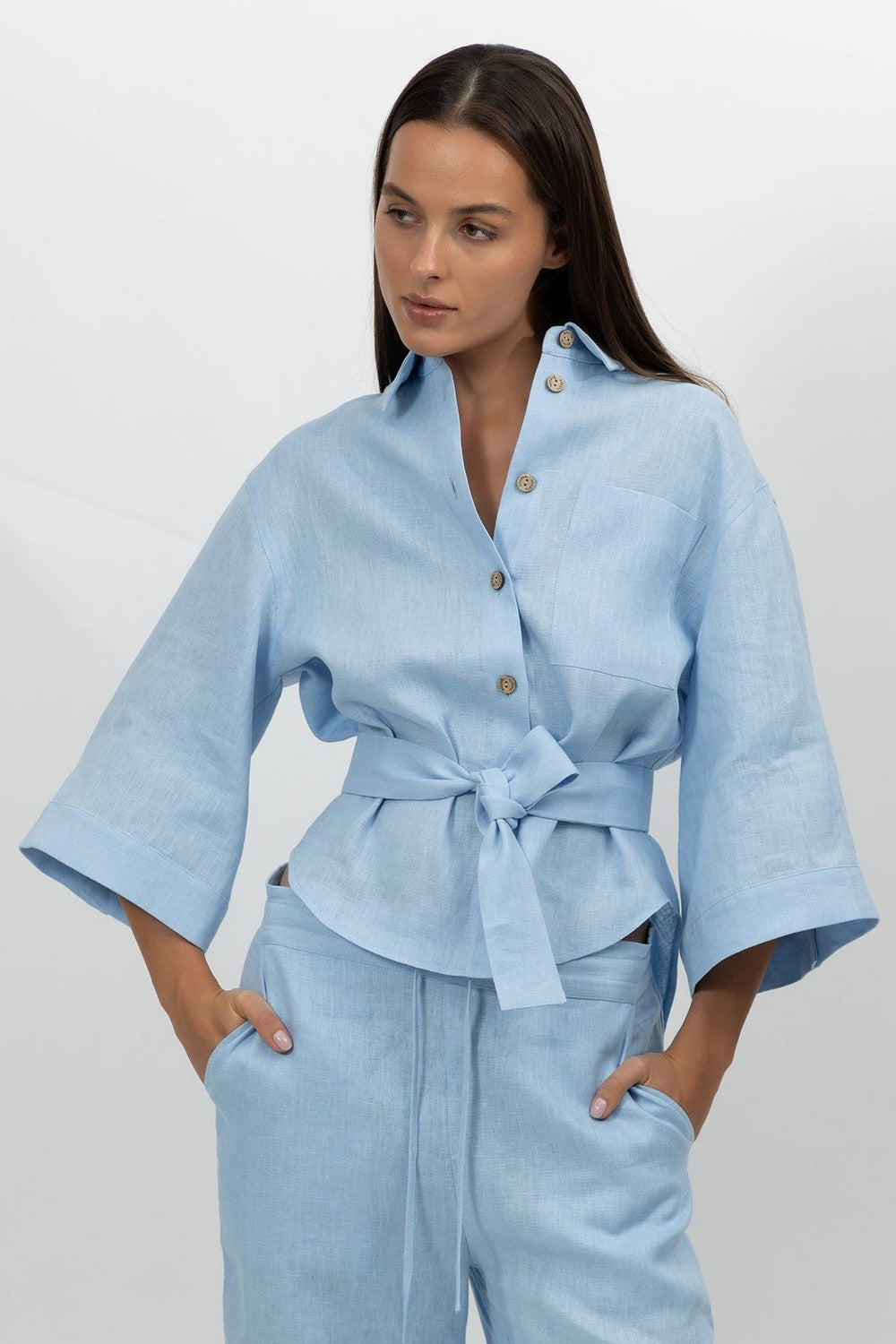Льняная блуза 242203-04 Perfect Days powder blue