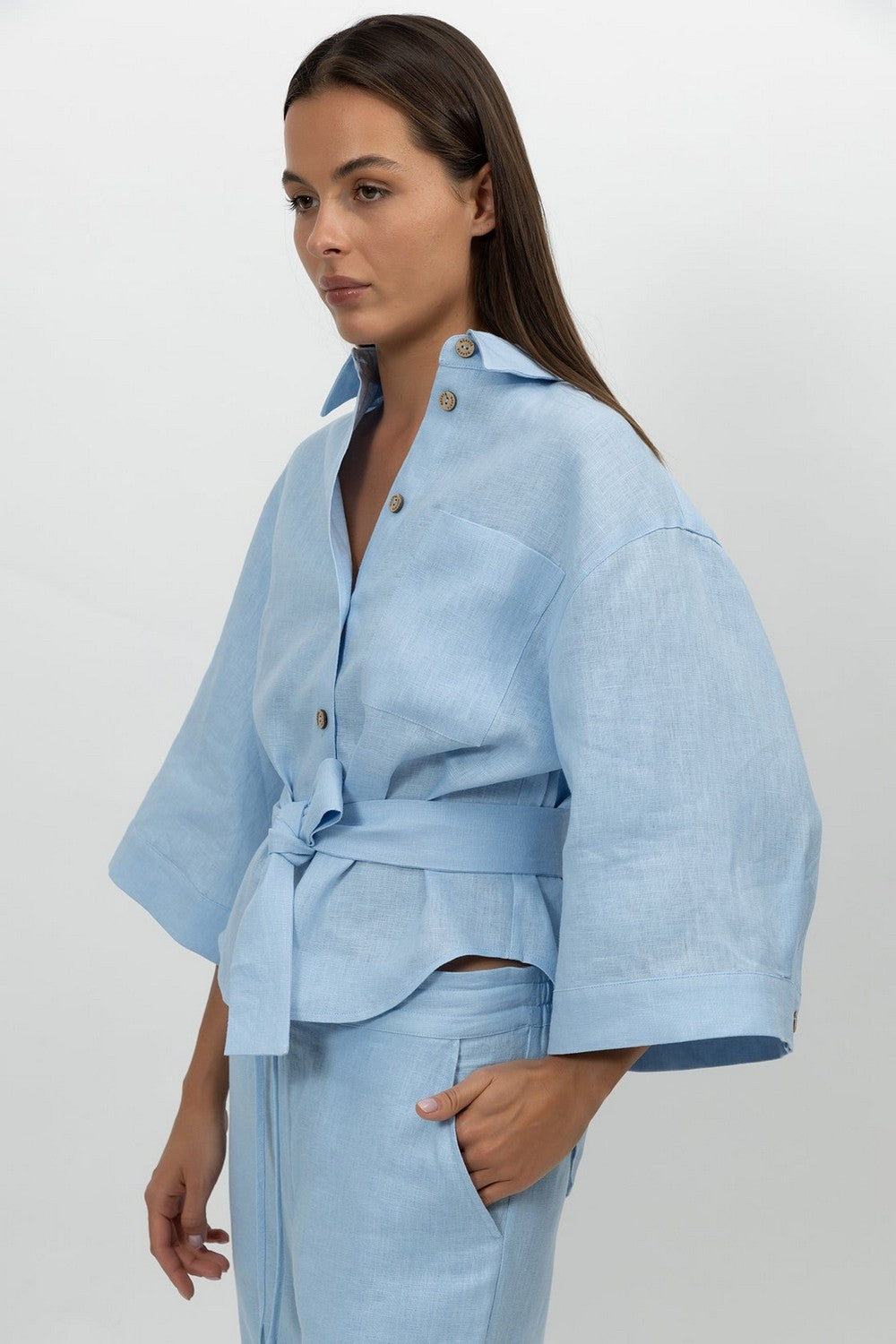 Льняная блуза 242203-04 Perfect Days powder blue