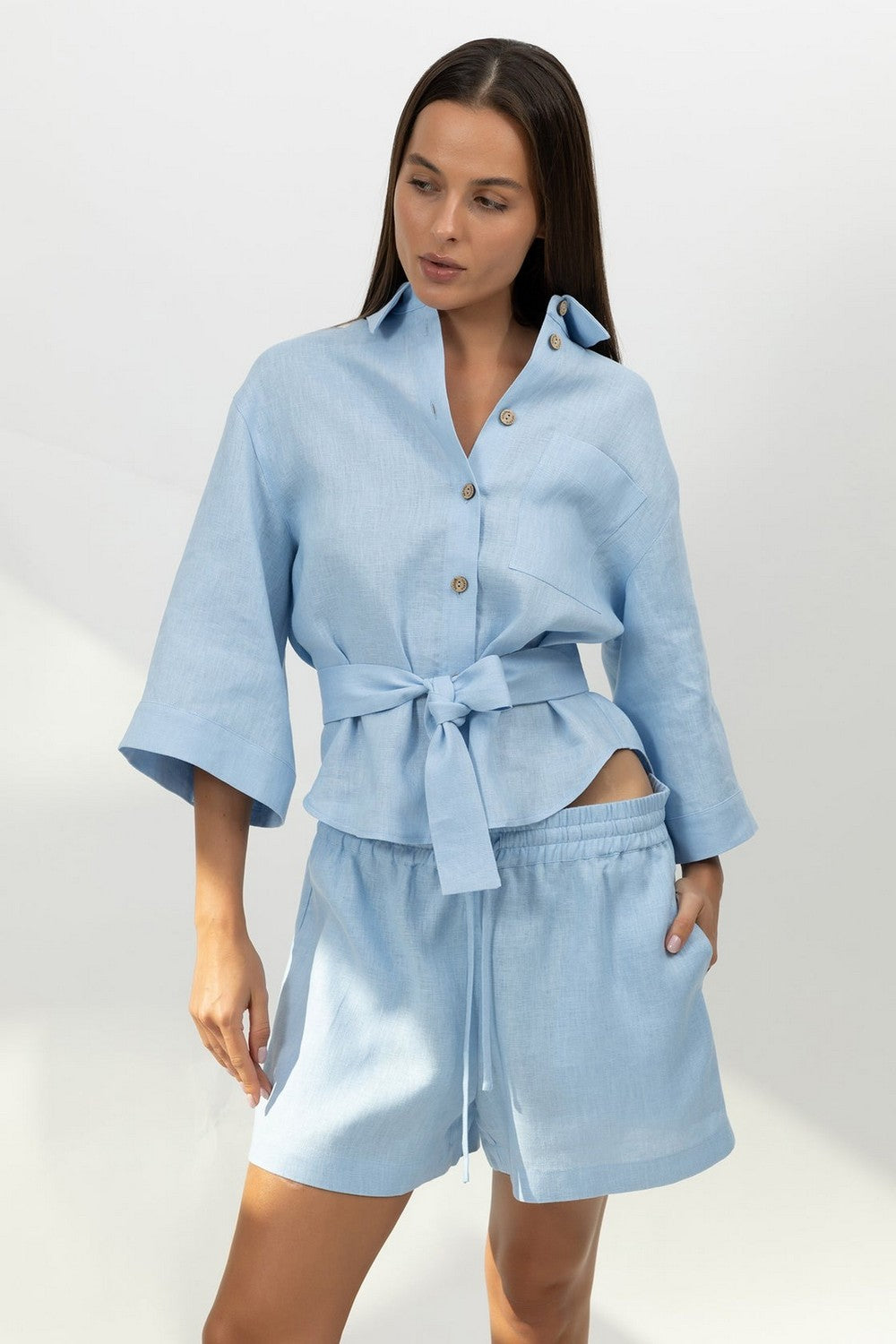 Льняная блуза 242203-04 Perfect Days powder blue