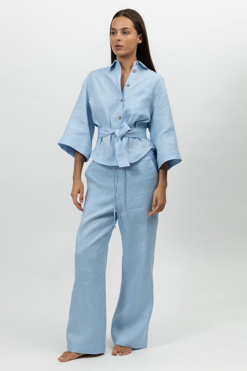 Лляні штани 242203-06 Perfect Days powder blue