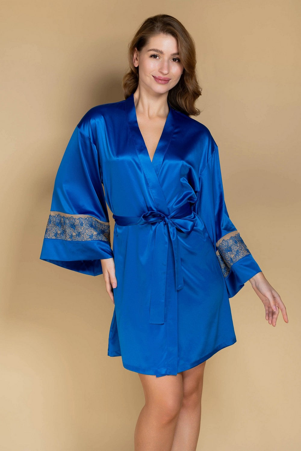 Халат с цветочной вышивкой 811-6715 blue